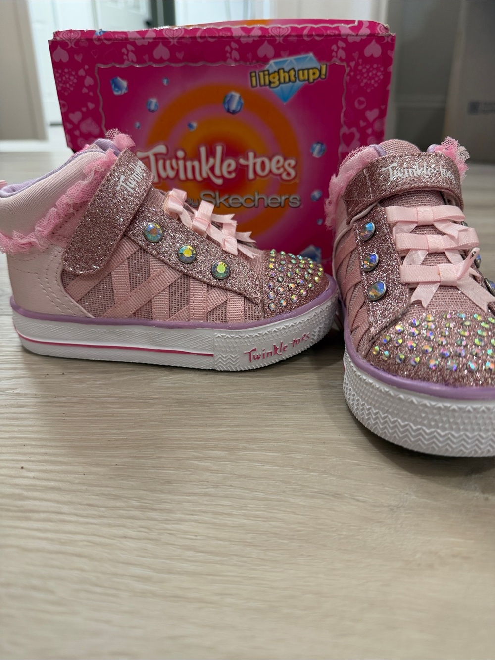 Skechers Rose Pink Glitter Twinkle-Toes Light-Up High-Tops